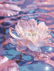 毛笔字透明插画图片_透明的水晶莲花漂浮在水中插画图片