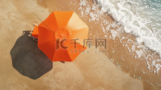 太阳伞插画图片_沙滩上的橙色躺椅太阳伞插画