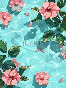 水上飘浮粉红色的花朵图片
