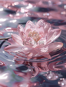 透明设计插画图片_透明的水晶莲花漂浮在水中插画设计