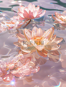 漂浮插画图片_透明的水晶莲花漂浮在水中插图