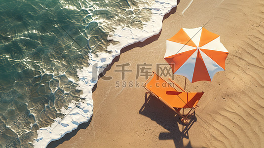 太阳伞躺椅插画图片_沙滩上的橙色躺椅太阳伞插画设计