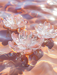 透明的水晶莲花漂浮在水中插画素材