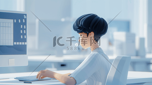 韩版男士手链插画图片_简约商务男士室内电脑办公的插画