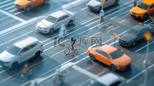 城市道路马路上汽车人行道骑车的插画