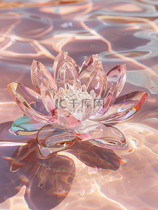 水晶透明插画图片_透明的水晶莲花漂浮在水中插图