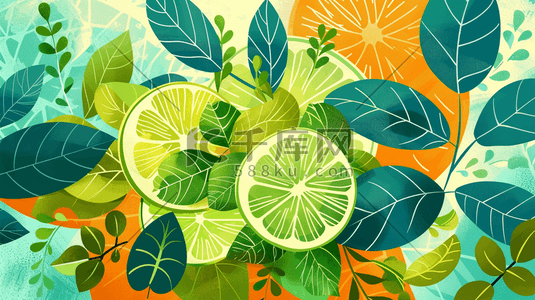 手绘绘画绿色水果柠檬的插画