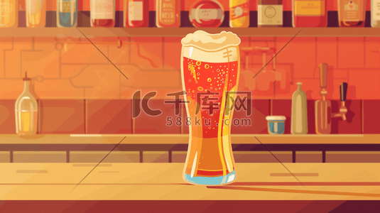 熟插画图片_酒吧吧台上的啤酒插画