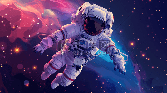 科技太空插画图片_科技星空星球身穿宇航服环球的插画