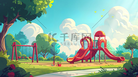 游戏icon插画图片_儿童操场游戏设施插画海报