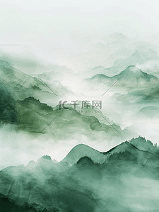 绿色梦幻朦胧山色山景风景的插画