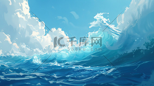 海洋生物边框插画图片_大海海洋海浪夏天插画素材