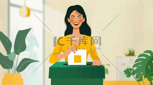 投票投票插画图片_手绘绘画时尚女生微笑投票的插画