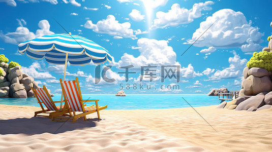 海滩插画图片_海滩上阳光明媚的一天图片