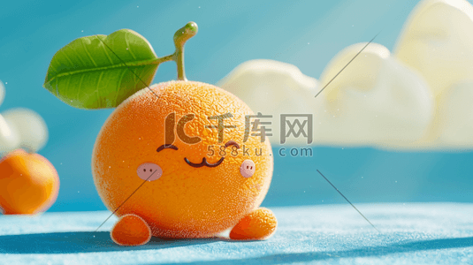 萌萌的橙子插画图片_夏日蓝天下的毛绒橙子图片