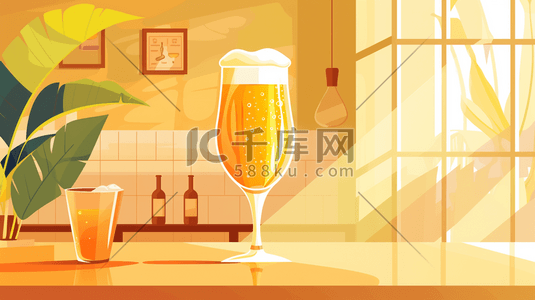 关于扎啤的广告插画图片_酒吧吧台上的啤酒插画