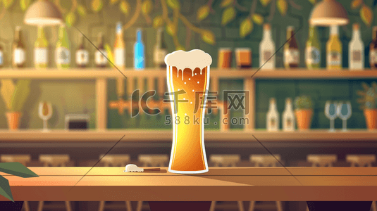 名士洋酒插画图片_酒吧吧台上的啤酒插画