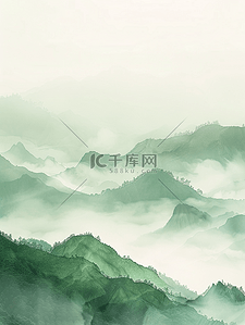 绿色梦幻朦胧山色山景风景的插画