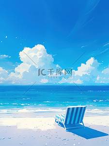 长图排版设计插画图片_蓝色海洋的海滩休闲度假插画设计