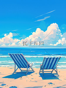 蓝色海洋的海滩休闲度假插图