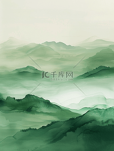 山手绘风景插画图片_绿色梦幻朦胧山色山景风景的插画