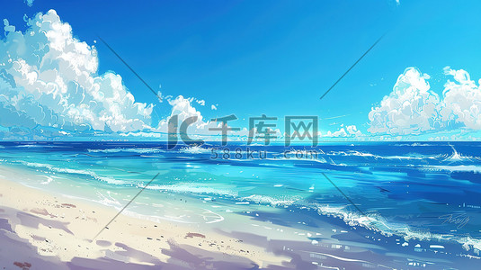 动漫插画图片_动漫海滩大海夏天风光插画素材