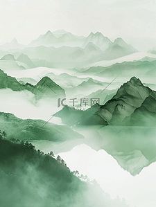 绿色梦幻朦胧山色山景风景的插画