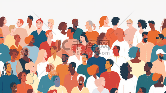大街人群插画图片_多样化的彩色人群抽象插画