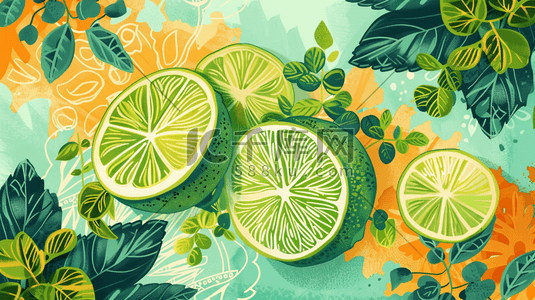 水果柠檬插画图片_手绘绘画绿色水果柠檬的插画