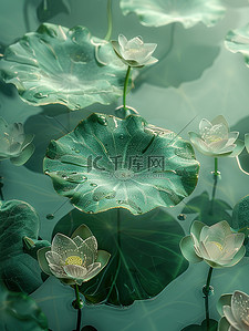 荷叶荷塘玻璃纹理花朵素材