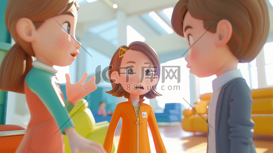 3d教室插画图片_3D职场中讨论问题的男女插画