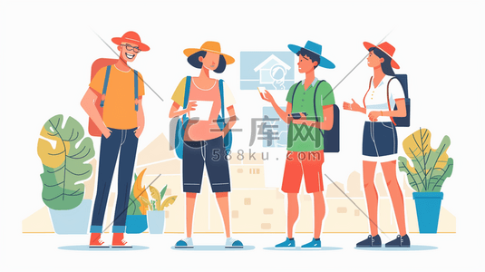 彩色旅行插画图片_彩色绘画夏天户外旅行徒步的插画