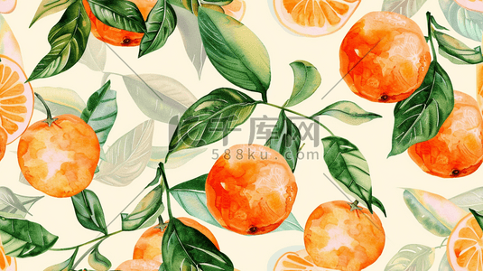 新鲜柑橘插画图片_夏季新鲜橙子和绿叶插画