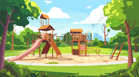 森林公园里的儿童游乐设施插画