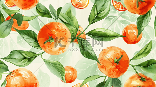 生鲜夏天插画图片_夏季新鲜橙子和绿叶插画