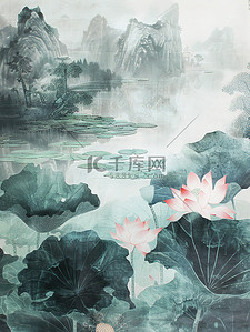 中国风荷花简约插画图片_荷花禅宗简约中国风插画