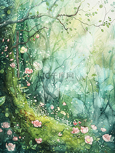 清新简约彩色插画图片_绿色花草清新平面插画