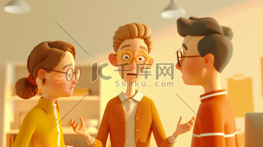 沏茶问题板书插画图片_3D职场中讨论问题的男女插画