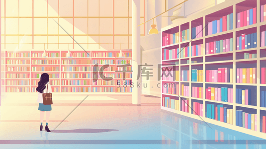 书架的插画图片_绘画图书室书籍书架的插画