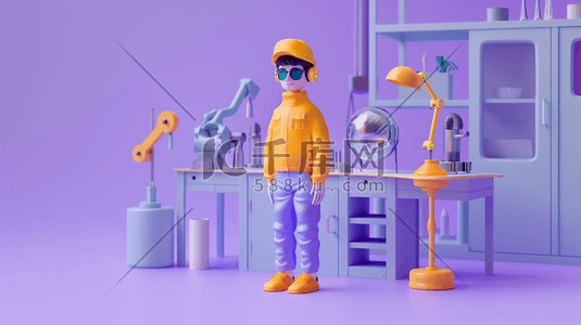 3D紫色的个人工作间插画
