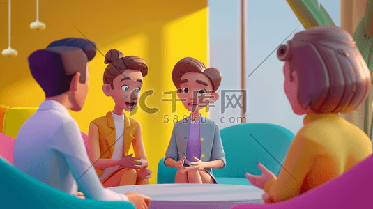 3D职场中讨论问题的男女插画
