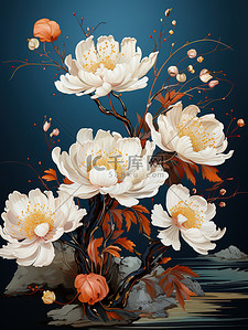 柳条简笔画插画图片_莲花荷叶金线笔画镀金插画图片