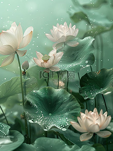 荷叶荷塘玻璃纹理花朵插画图片