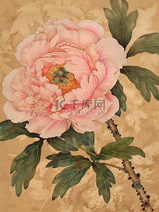 牡丹画中国古代风格插画素材