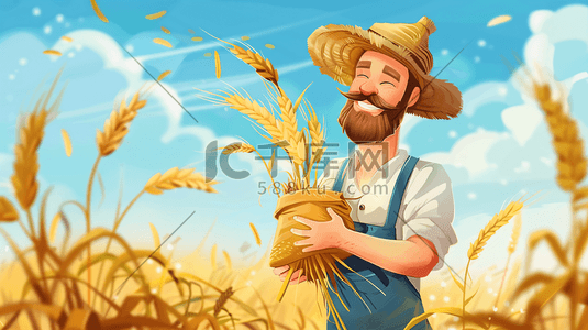 农民种地插画图片_丰收拿着麦穗的农民插画5