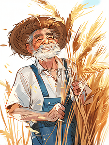 丰收拿着麦穗的农民插画3