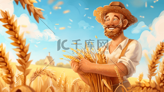 农民种地插画图片_丰收拿着麦穗的农民插画8