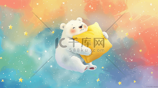 中国风纹理抱枕插画图片_梦幻朦胧星光小熊抱枕的插画