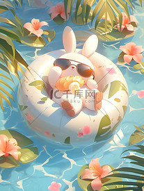 夏天泳池可爱小兔子图片