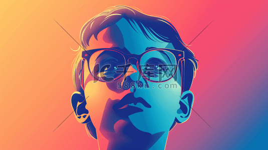 眼镜拟人插画图片_彩色绘画儿童头像戴眼镜的插画